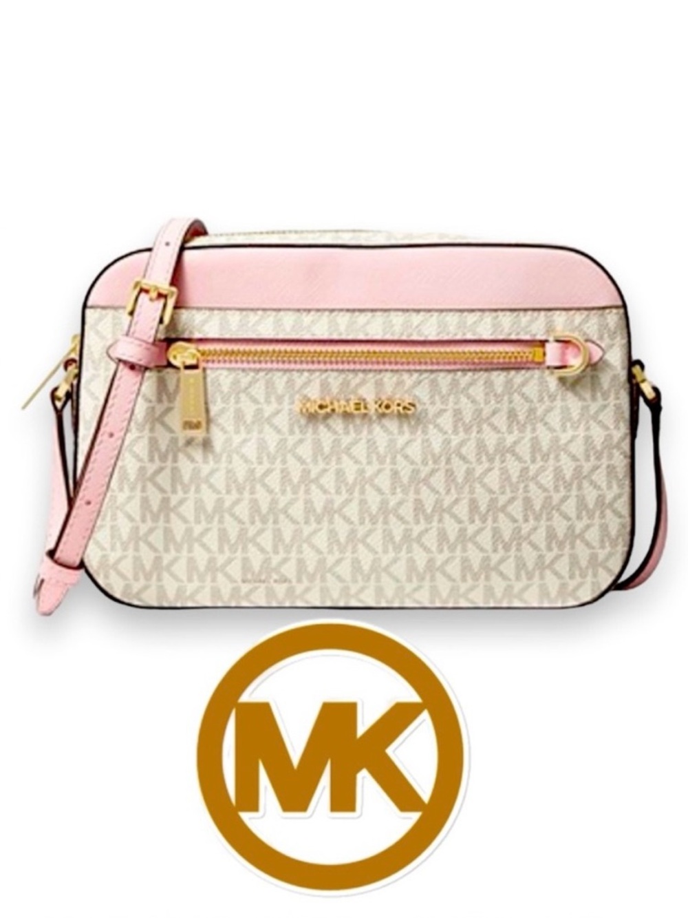 Michael Kors Pink and White Signature Crossbody Bag Handbag Purse